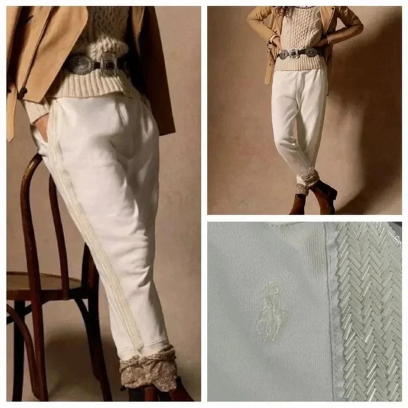 Polo Ralph Lauren White Joggers Preppy Beaded Size L - Picture 2 of 13